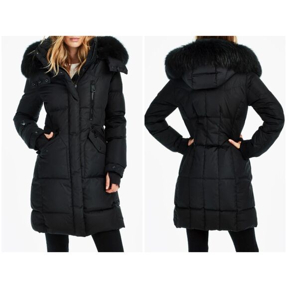 SAM. Women's Black Luxe Highway Down Puffer Jacket Shearling Trim Size Medium